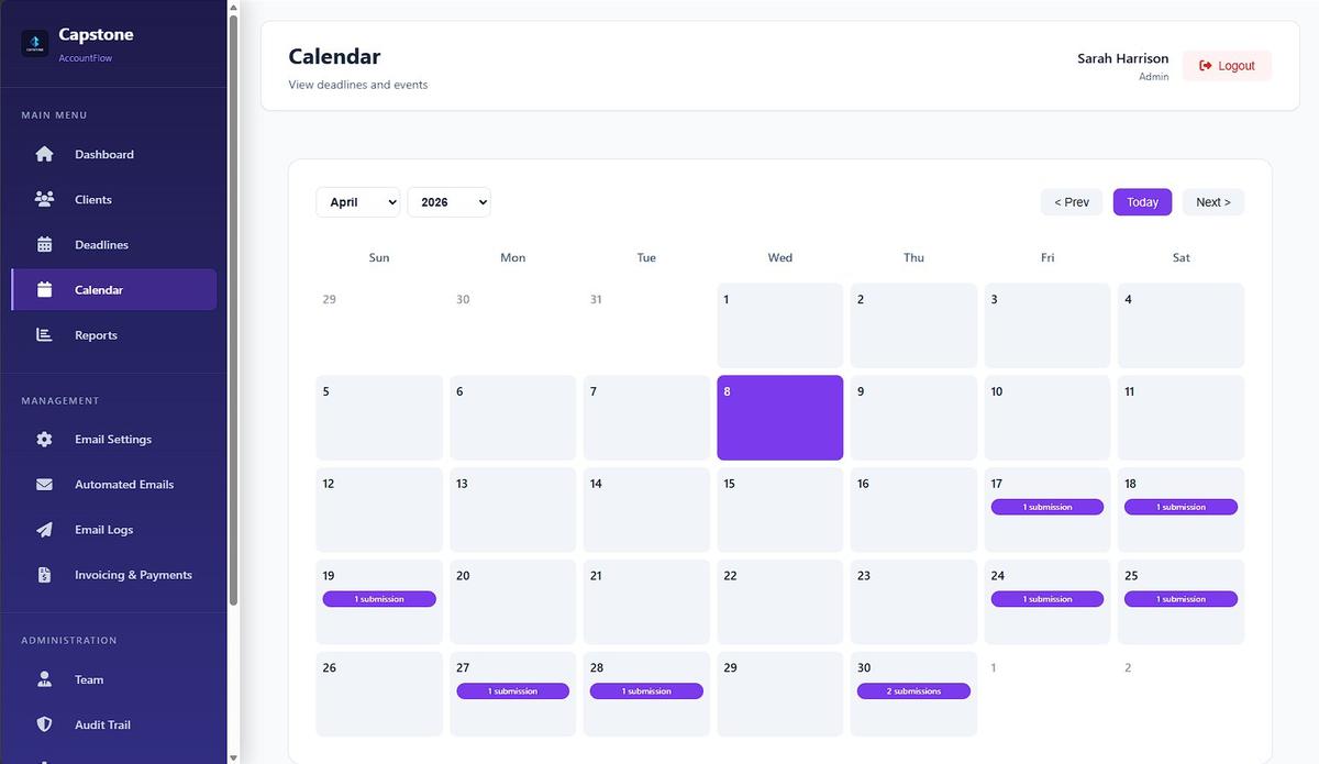 AccountFlow calendar